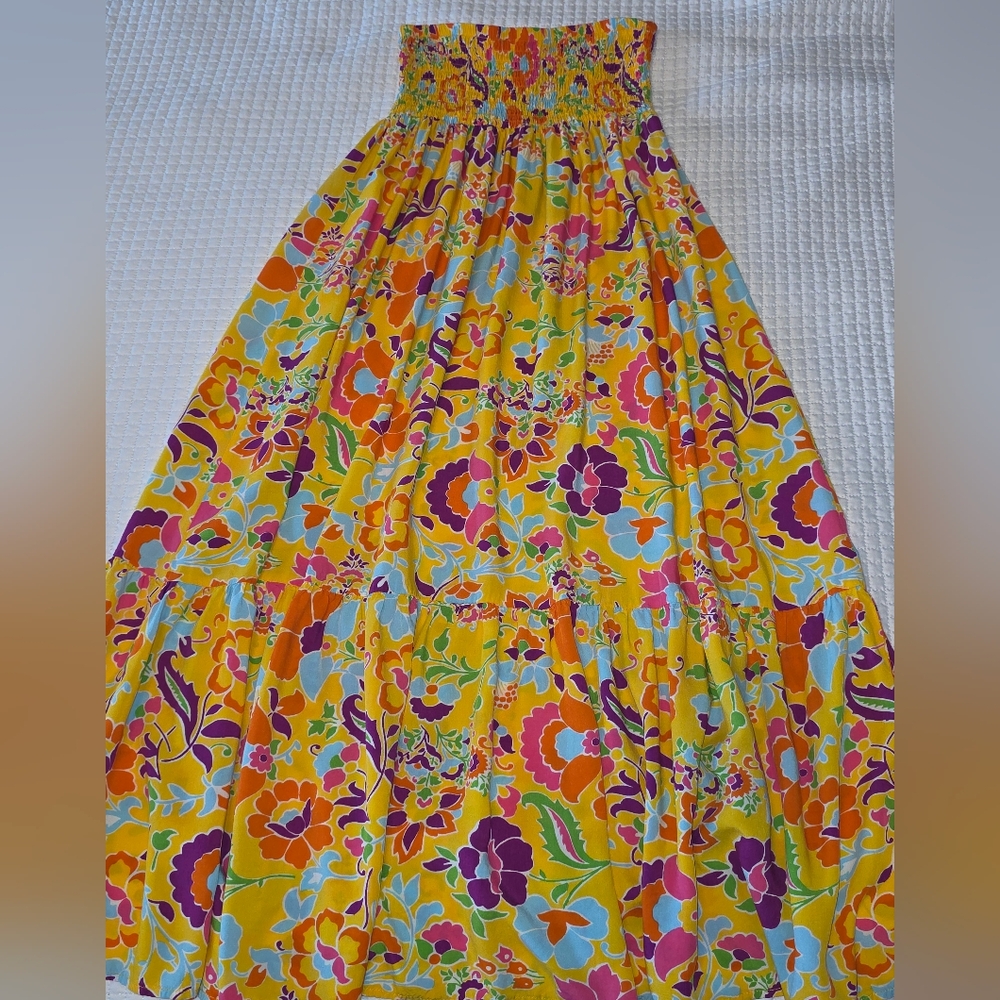 Goldenpoint Bright Floral Smocked Maxi Dress - Yellow Multi Size M/L